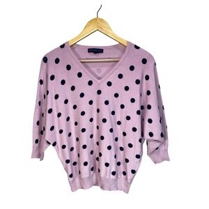 Joan Vass New York Pink Polka Dot V-Neck Dolman Sleeve Sweater Small Womens